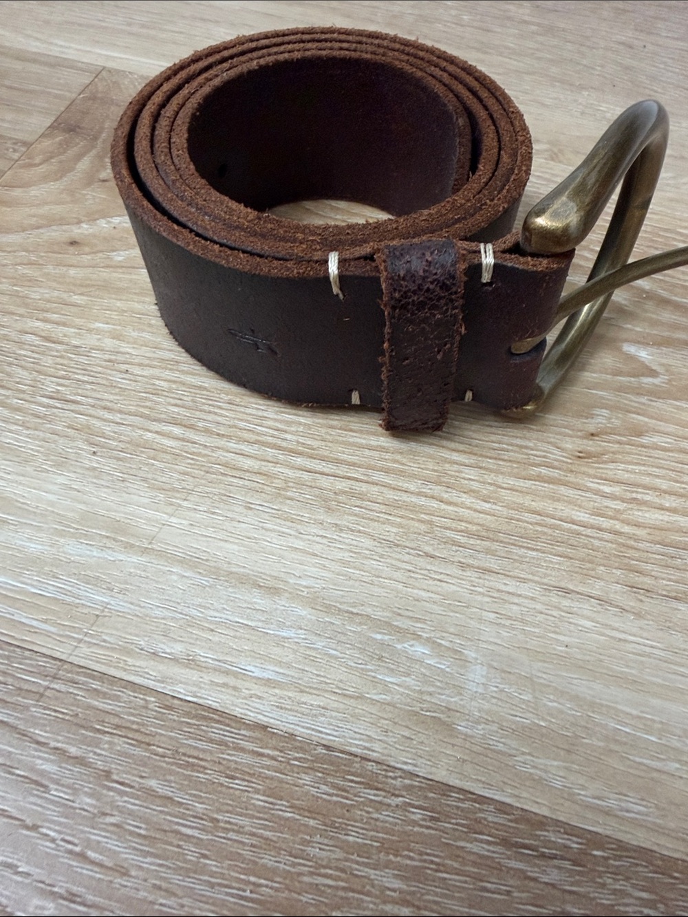 Women's Brown Leather Belt with Brass Buckle